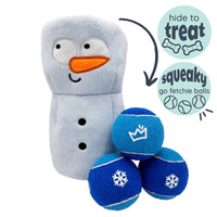 Frosty Snowman Squeak 'n Peek Christmas Holiday Plush Squeaky Ball Dog Toy Set - 4 Pc