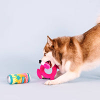 Petshop by Fringe Studio Dog Toys Pool Days, Sun Rays Pink Flamingo Beverage Plush Squeak Dog Toy Set - 2 Pc