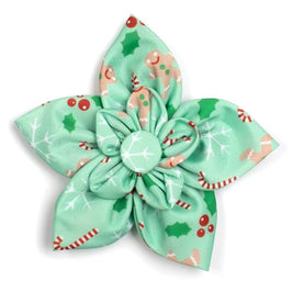 The Worthy Dog Bow Ties SM Gingerbread Christmas Holiday Mint Green Flower Pet Collar Attachment - 2 Sizes