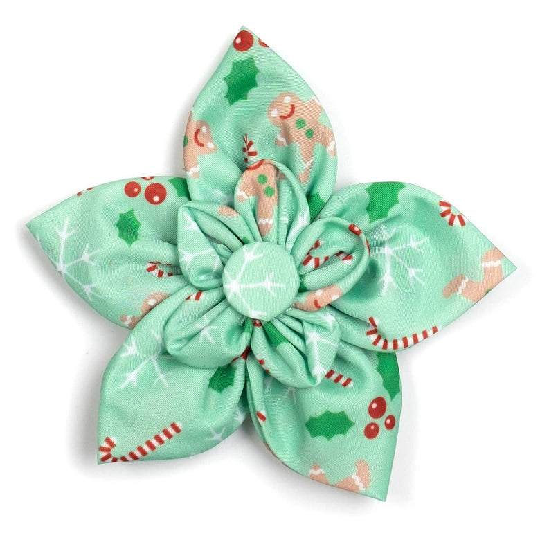 Gingerbread Christmas Holiday Mint Green Flower Pet Collar Attachment - 2 Sizes
