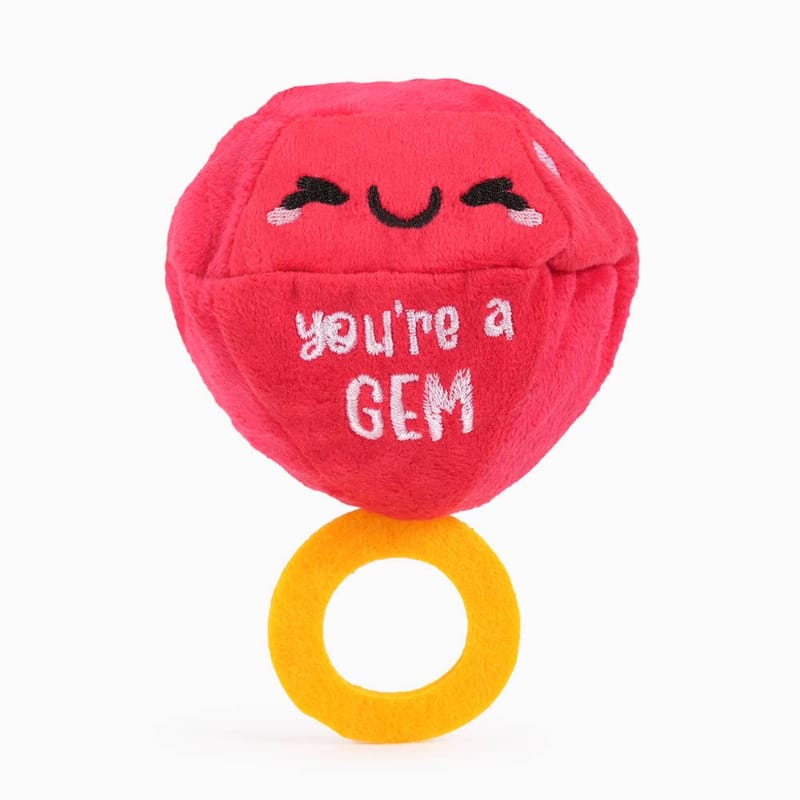Hugsmart Products Inc Dog Toys Woof Love "You're A Gem" Ruby Red Ring Plush Ball Dog Toy