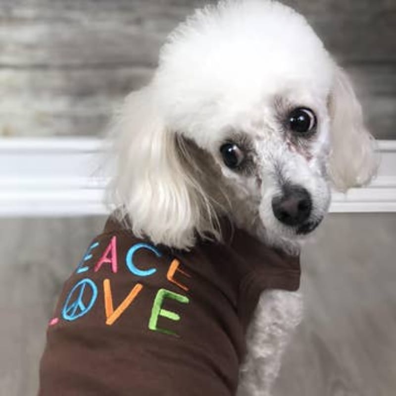 Parisian Pet® Tee's Peace Love Milky Brown Embroidered Dog T Shirt