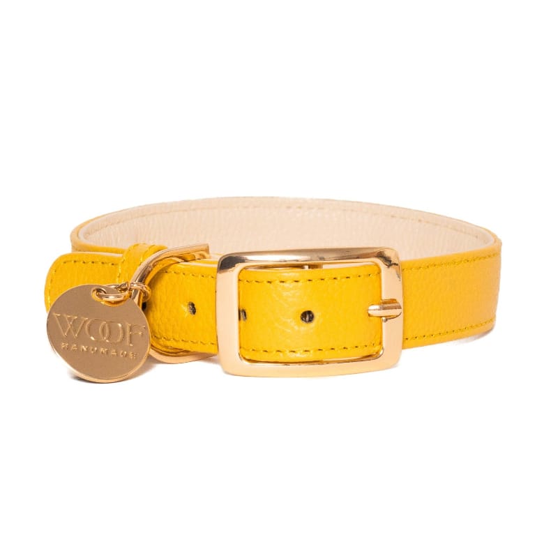 Neighborwoof COLLARS XS Canary Yellow Handcrafted Leather with Gold Hardware Dog Collar