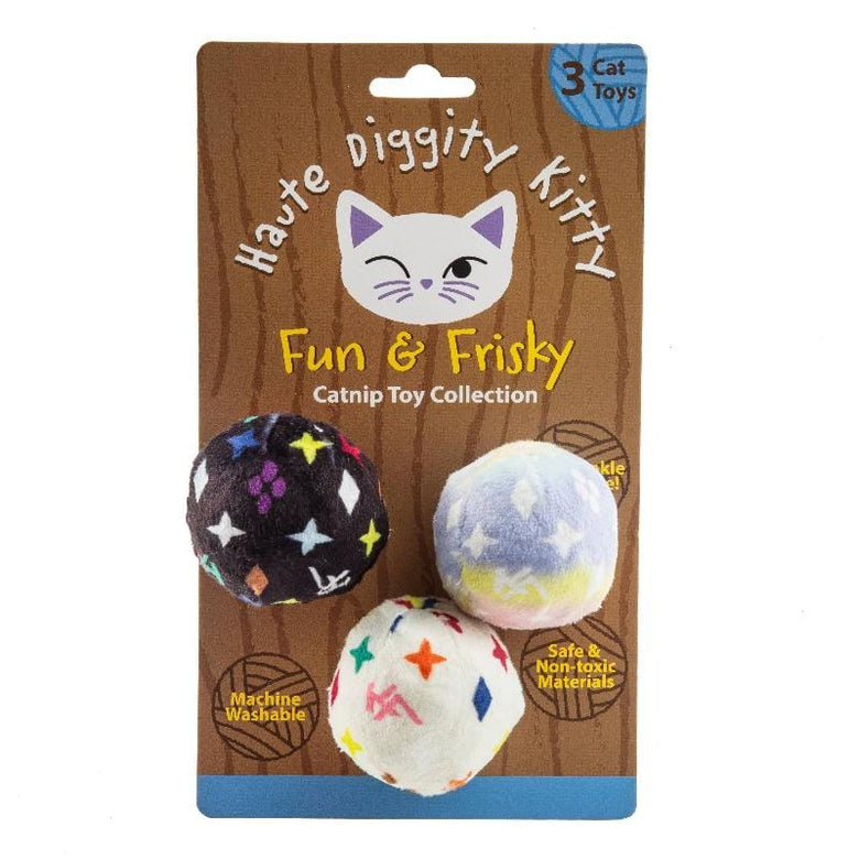 Haute Diggity Dog Cat Toys Kitty V Balls (Mono) Cat Toys - 3 PC