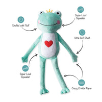 Petshop by Fringe Studio dog toys Prince Charming Love Heart Frog Plush Squeak Dog Toy