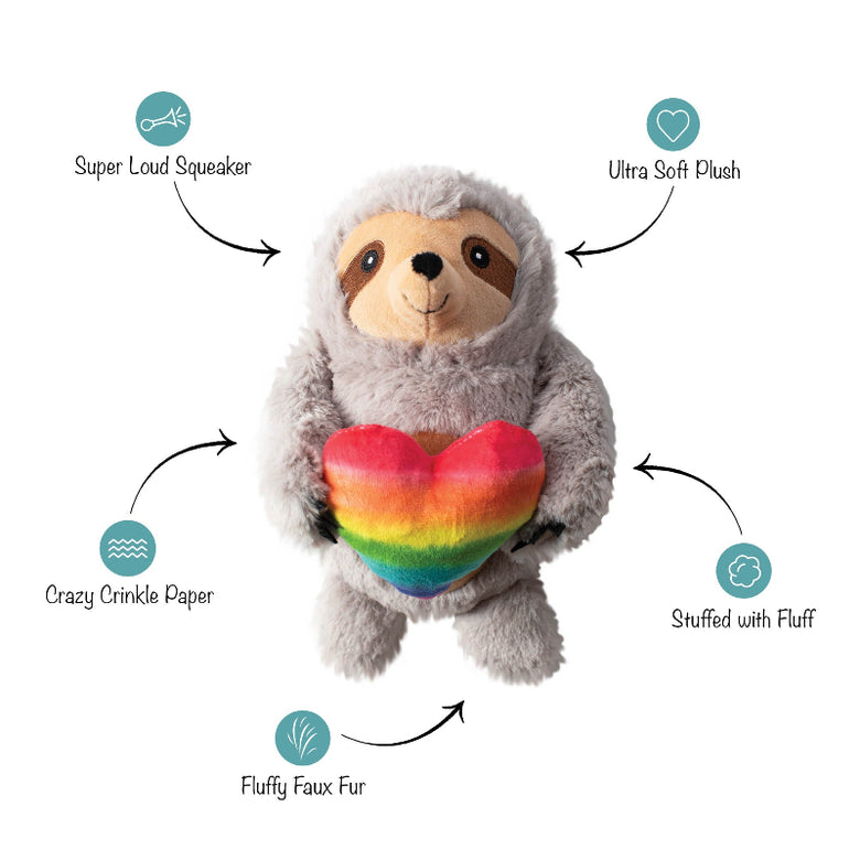 Follow Your Rainbow Heart Sloth Plush Squeaky Dog Toy