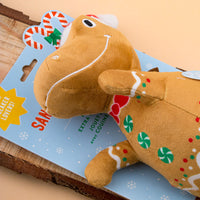 Christmas Holiday Cookie-Saurus Rex Plush Squeaky Dog Toy