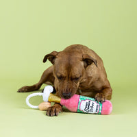Sweet Summer Vibes Spritzer Bottle Rope Plush Squeaky Pink Dog Toy