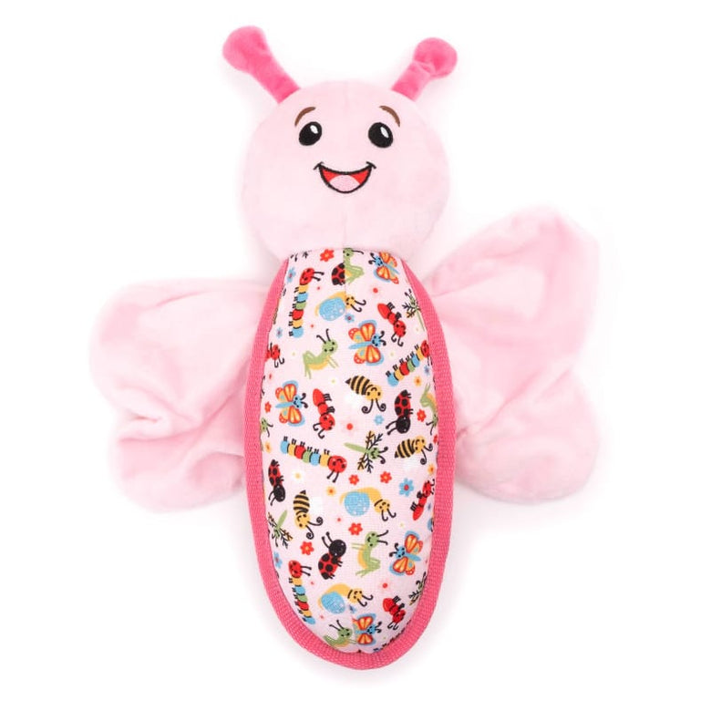 The Worthy Dog Dog Toys Pink Butters Fly Spring Plush Wing Flapping Dog Toy