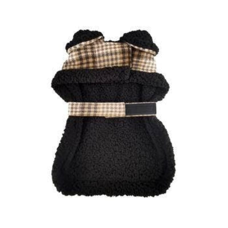 Doggie Design Jackets Sherpa Lined Dog Harness Coat Brown & White Plaid with Matching Leash