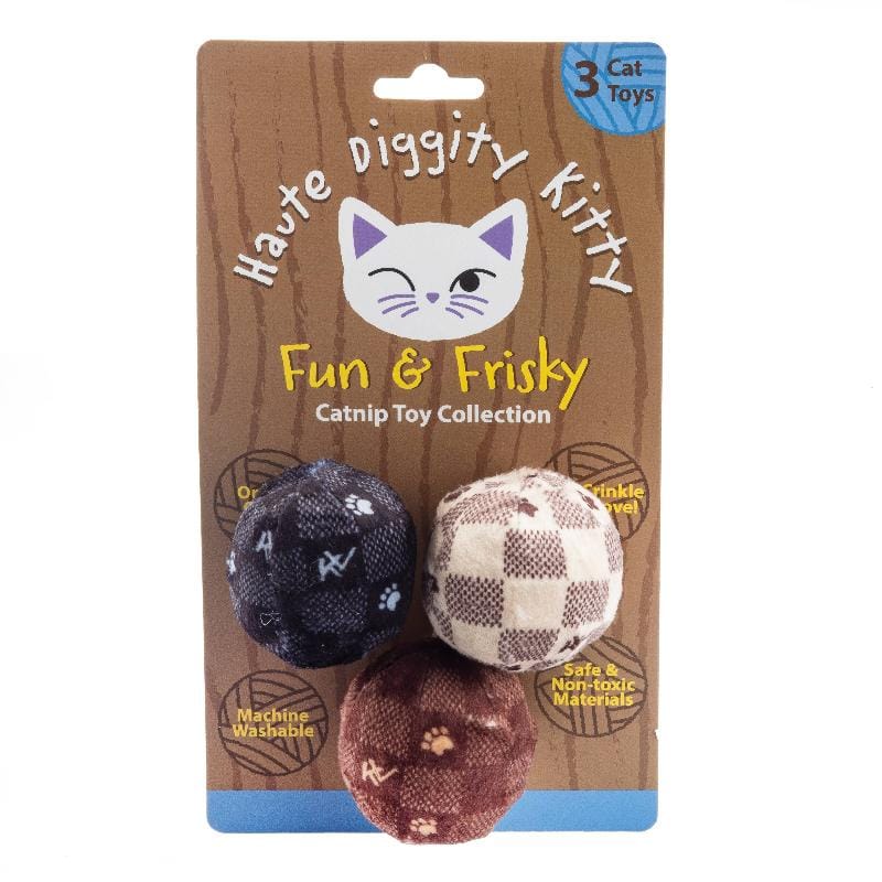 Haute Diggity Dog Cat Toys Kitty V Balls (Checker) Cat Toys - 3 Pc