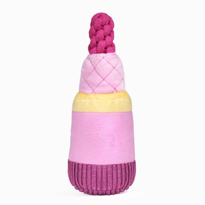 Hugsmart Products Inc Dog Toys Makeup Collection Pink Lip Stick Rope Plush Squeak Dog Toy