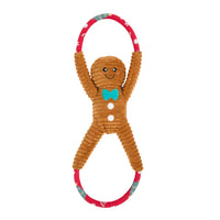 Christmas Holiday RopeTugz Gingerbread Man Plush Squeaky Tug Dog Toy