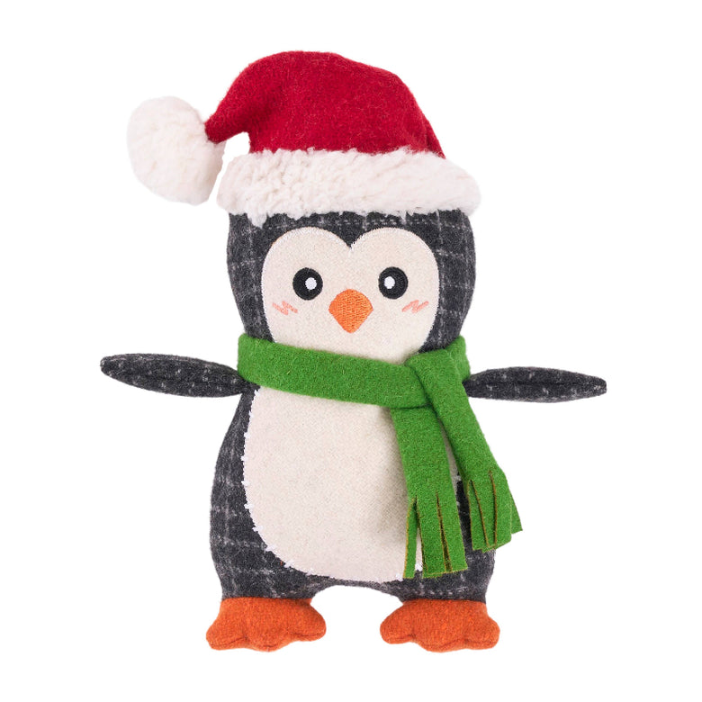 EcoZippy Christmas Holiday Cotton Cuddler Penguin Plush Squeaky Dog Toy
