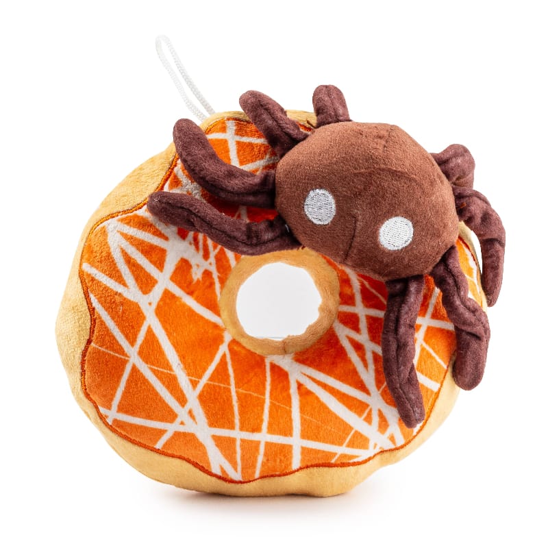 Haute Diggity Dog dog toys Brown Spider Plush Squeaky Halloween Donut Dog Toy