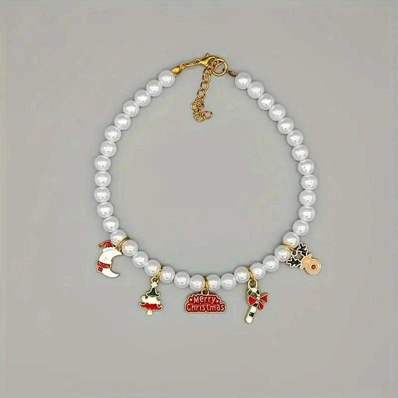 TMU - Sino-Sear GmbH Collars S Merry Christmas Charms Faux White Pearls Pet Necklace