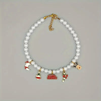 TMU - Sino-Sear GmbH Collars S Merry Christmas Charms Faux White Pearls Pet Necklace