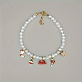 TMU - Sino-Sear GmbH Collars S Merry Christmas Charms Faux White Pearls Pet Necklace