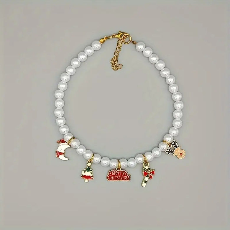 TMU - Sino-Sear GmbH Collars S Merry Christmas Charms Faux White Pearls Pet Necklace