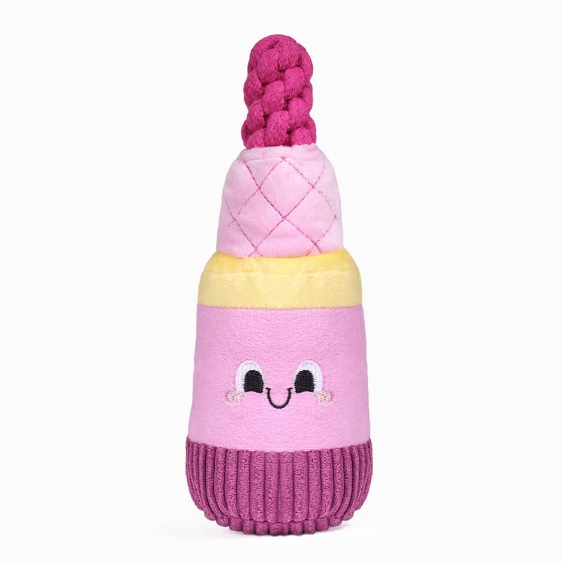 Hugsmart Products Inc Dog Toys Makeup Collection Pink Lip Stick Rope Plush Squeak Dog Toy