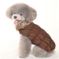 Dogo Pet Fashions Jackets S Ruched Bubble Brown Faux Fur Collar Dog Jacket