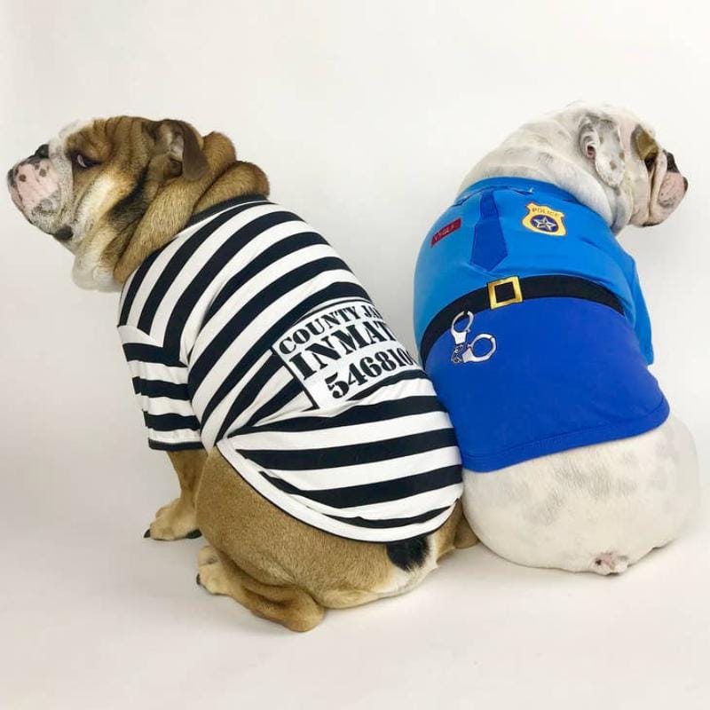 Parisian Pet® dog apparel Officer Woof Blue Funny Costume Embroidered Dog T Shirt