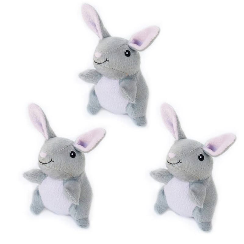 ZippyPaws dog toys Grey Bunnies Miniz Plush Squeaky Dog Toy Set - 3 Pk