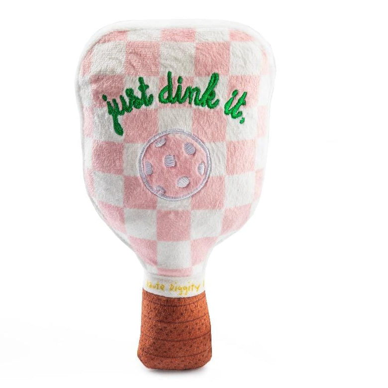 Haute Diggity Dog dog toys Pickleball Paddle Pink Checker Plush Squeaky Dog Toy