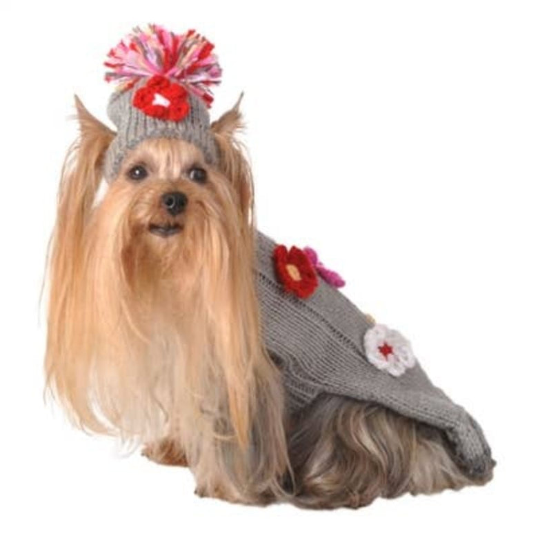 Barker's Bowtique - Home to Hip Doggie & Max's Closet Sweaters Flower Pet Sweater w/Hat - Light Grey