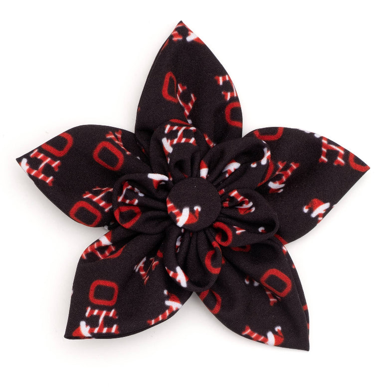 Ho Ho Ho Christmas Holiday Black/ Red Flower Pet Collar Attachment - 2 Sizes