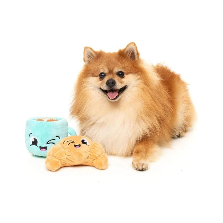 FuzzYard dog toys Croissant & Cappuccino Squeaky Plush Dog Toy Set - 2pk