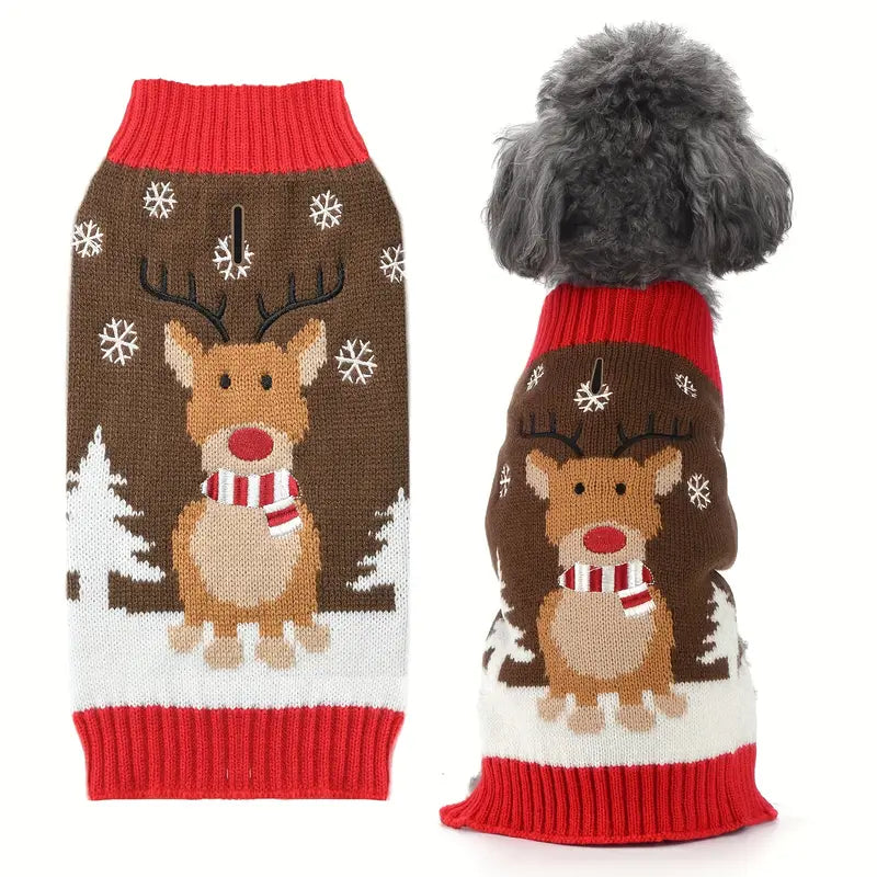 TMU - eVatmaster Consulting GmbH Dog Apparel XS Winter Brown Reindeer Holiday Turtleneck Dog Sweater