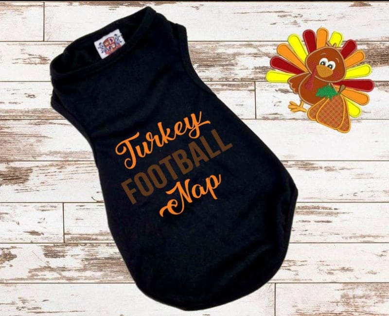 House of FurBaby Tee's Thanksgiving Pet Shirt | Turkey Football Nap Black Dog Tee