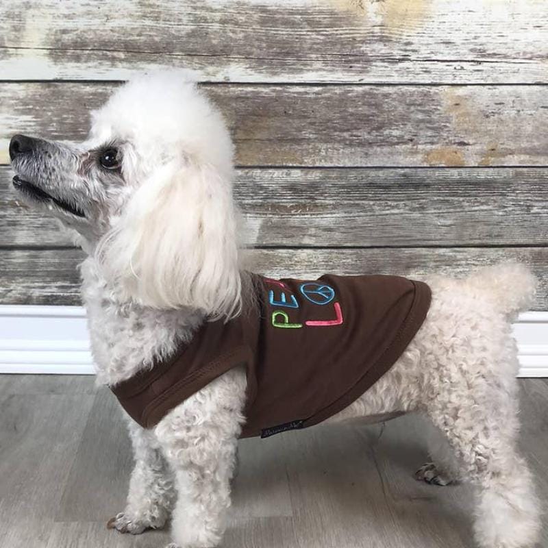 Parisian Pet® Tee's Peace Love Milky Brown Embroidered Dog T Shirt
