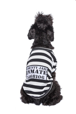 Parisian Pet® Tee's Furry Inmate Black & White Striped Funny Costume Dog T-Shirt