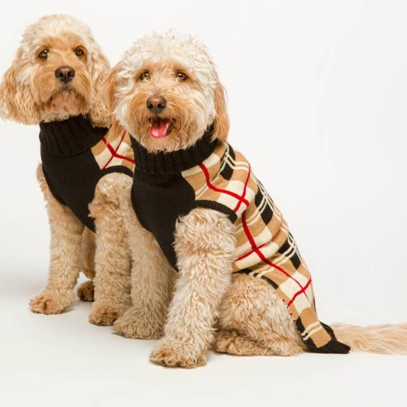 fabdog Sweaters Camel Multi Plaid Dog Sweater