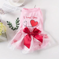 TM - AECCN HOME Dog Apparel MD I Woof You Heart Pink with Red Bow Dog Dress