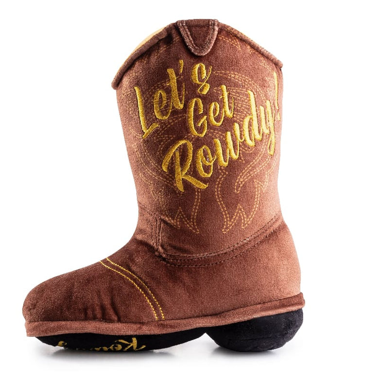 Haute Diggity Dog dog toys Brown Cowboy Boot "Let's Get Rowdy" Plush Squeaky Dog Toy