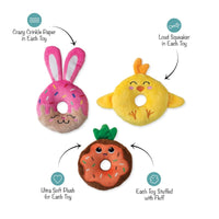 Petshop by Fringe Studio dog toys Easter Holey Donuts Spring Plush Squeak Small Dog Toy Set - 3 Pc