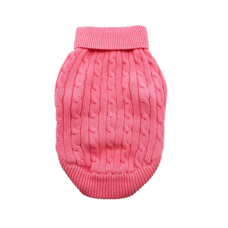 Winter Combed 100% Cotton Cable Knit Candy Pink Warm Dog Sweater