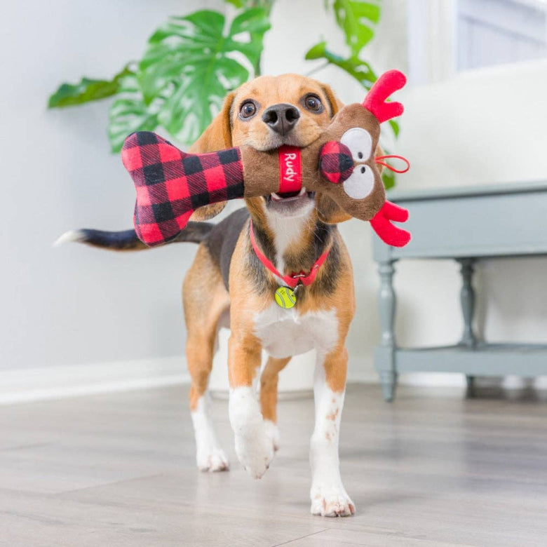 Christmas Reindeer Plush Squeaky Holiday Bone Dog Toy