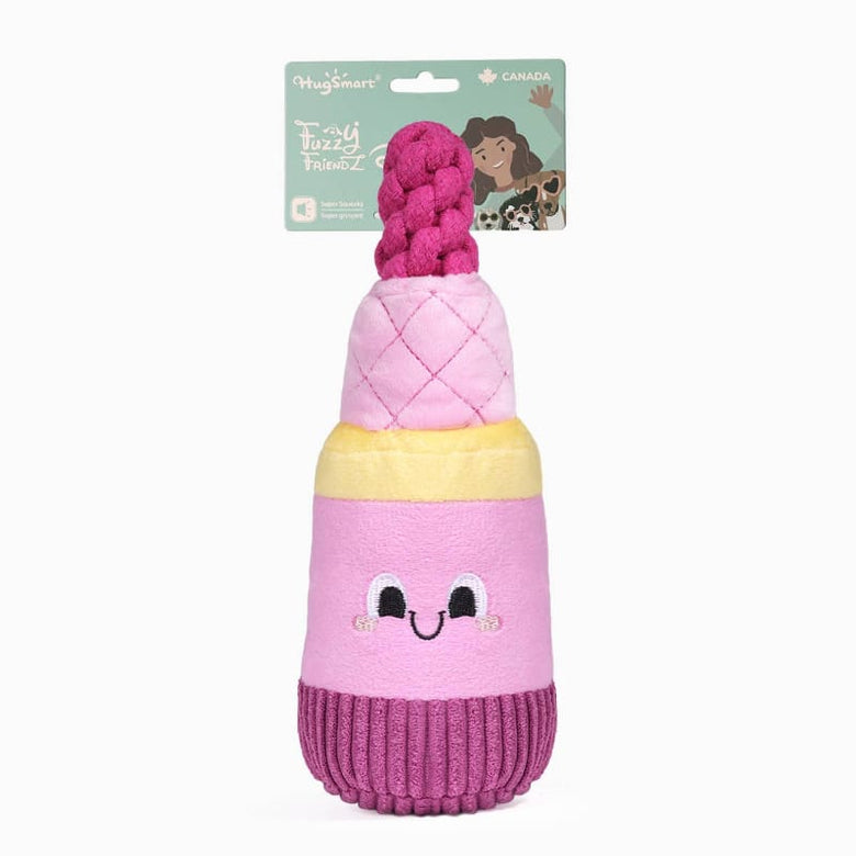 Hugsmart Products Inc Dog Toys Makeup Collection Pink Lip Stick Rope Plush Squeak Dog Toy