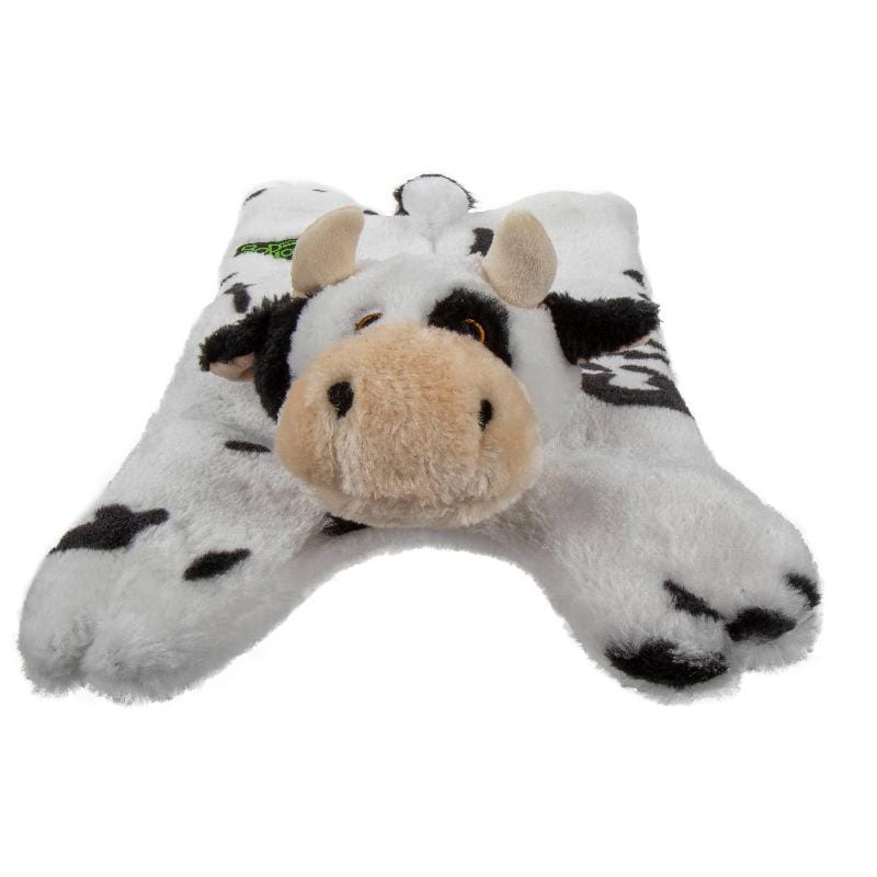 GoDog dog toys Barnyard Buddies Cow Squeaky Plush Flattie Dog Toy - 2 Sizes