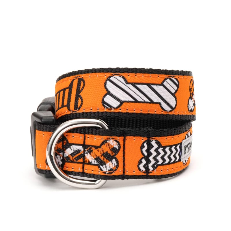 The Worthy Dog COLLARS XS Halloween Bones Orange Dog Collar