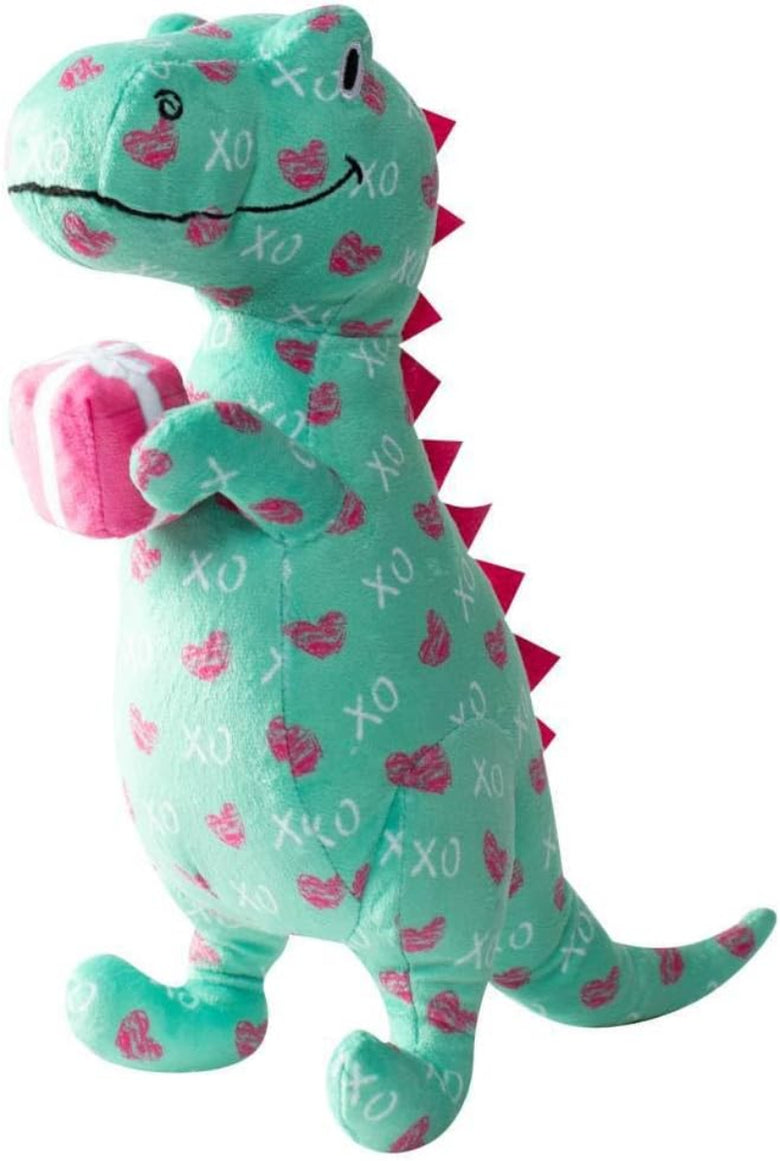 XO Rex Hearts with Pink Gift Plush Squeaky Dog Toy