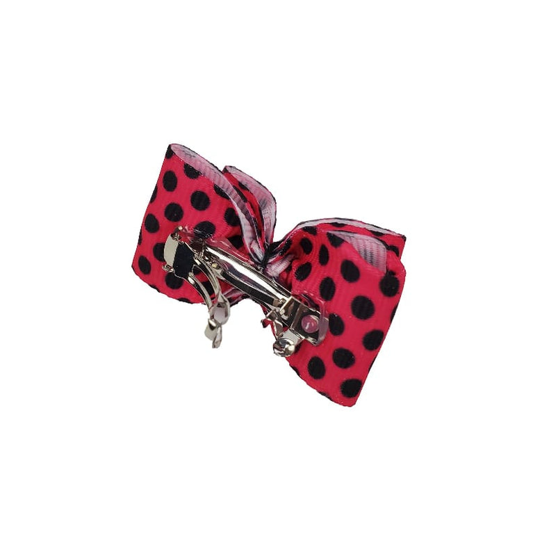 Barker's Bowtique Hair Bows Black Polka Dots on Hot Pink Canine Hair French Clips - 2 Hair bows per card