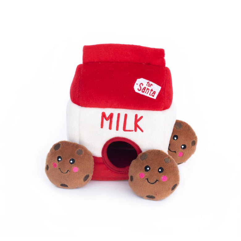 Santa Milk & Cookies Burrow Interactive Christmas Holiday Dog Toy Set - 4 Pc