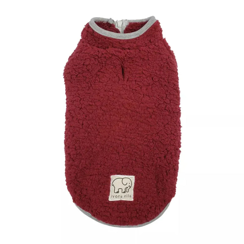 Barker's Bowtique Sweaters XS Ivory Ella Half-Zip Sherpa Pet Fleece Pullover - Cranberry