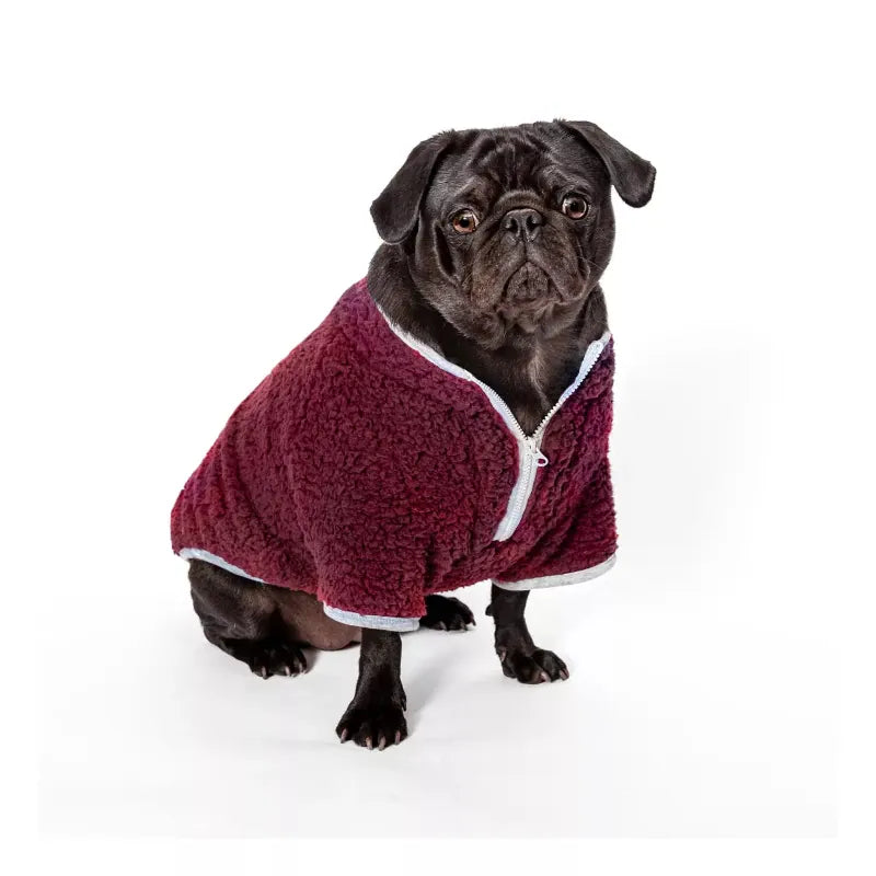 Barker's Bowtique Sweaters Ivory Ella Half-Zip Sherpa Pet Fleece Pullover - Cranberry