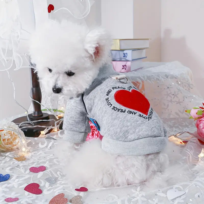 TM - MILK TREASURE PET CLOTHING Dog Apparel Love and Peace Heart Shaped Grey Pullover Dog Sweatshirt